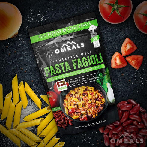 OMEALS Pasta Fagioli-Vegetarian-MRE-Extended Shelf Life-Fully Cooked w/Heater-Perfect for Outdoor Enthusiasts
