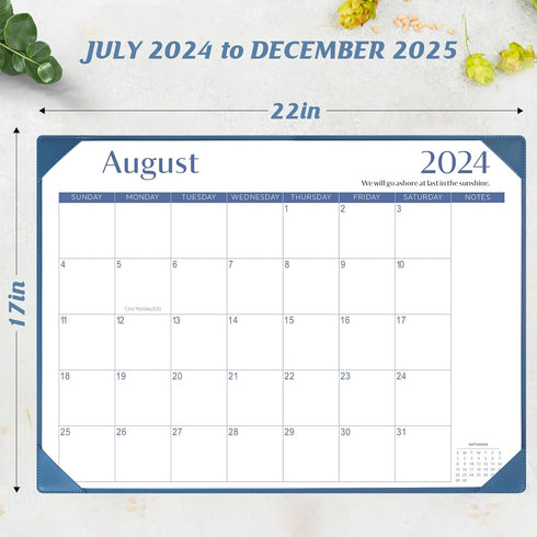 Gannyfer Large Desk Calendar 2024-2025 with Desktop Mat, 18 Month Table Calendar from Jul 2024 to Dec 2025, Blue