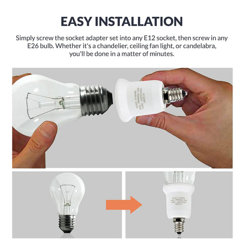 5-Pack E12 E26 Bulb E12 E26/E27 Bulb 120V/220V Newhouse Lighting to Light Socket Adapter, Candelabra to Medium Socket