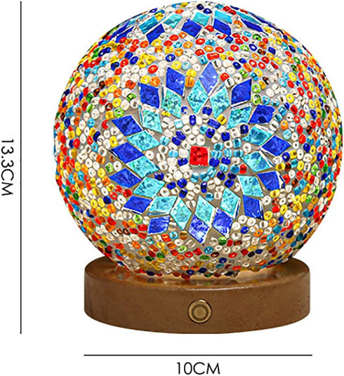 3 Dimming (style2-blue) Romantic Night Light, Nordic Style Mosaic Glass Table Lamp Rechargeable Bedside Lamp Color