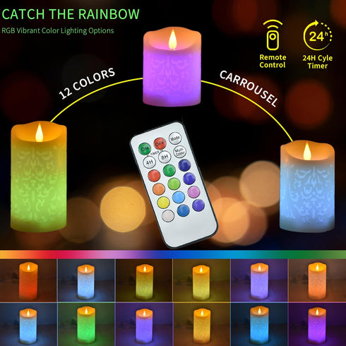 3PCS NICEME Rechargeable Color Changing Candles with Remote Timer USB Cable LED Multi Colored Flameless Candles Battery