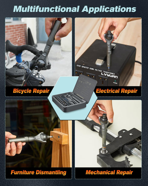 Set: 40-in-1 180 S2 Set Saker Upgraded Magnetic Screwdriver Ratchet Screwdriver Tool Kit with Ball-Joint Handle