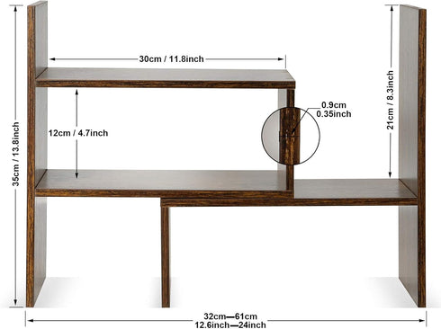 Expandable Wood Desktop Bookshelf Organizer, Office Storage Rack, Natural Stand for Supplies and Display