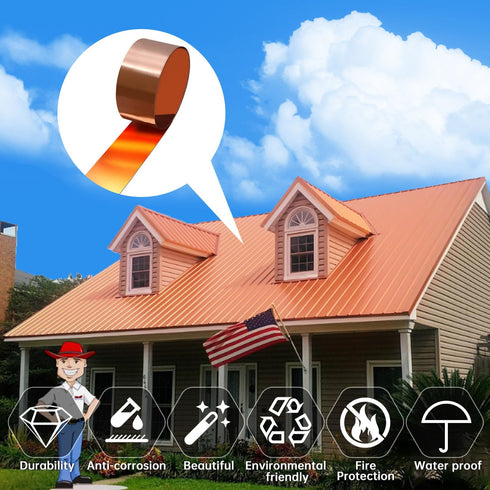 Copper Sheet Roll, 28 Gauge Flashing, 4" Width x 11 FT, Roofing Flashing for House Repair and DIY Projects