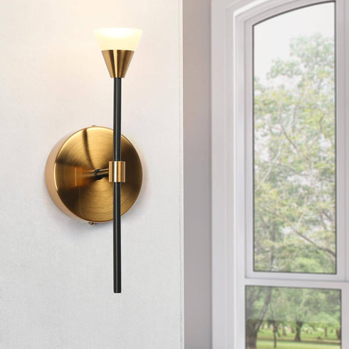 1-Light 3045K 230LM KSANA Modern LED Wall Sconce, Black Gold Sconce Wall Light Fixture with Electroplated Brass Finish