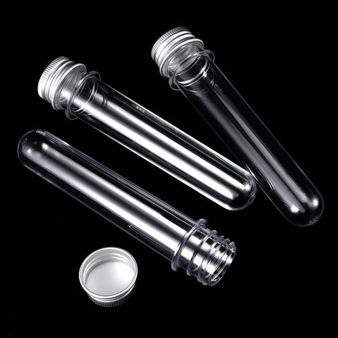 50 PCS Clear Test Tubes 140 x 25mm with Screw Caps, 40ml Plastic Test Tube with Aluminum Covers for Party Favors