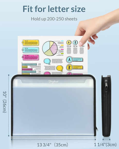 SKYDUE 7 Pocket Accordion File Organizer, Letter Size Expanding Folder with Front Pocket, Double Zipper