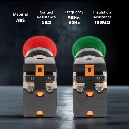 Emergency Push Button Switch, Green&Red Mushroom Head, for Home or Industrial Equipment, Operating Rooms, Distribution Boxes, NO NC, 22mm, Spring Return (2 pack)