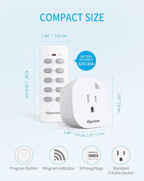 100 (5 2 Syantek Remote Control Outlet Wireless Light Switch for Household Appliances, Expandable Remote Light Switch