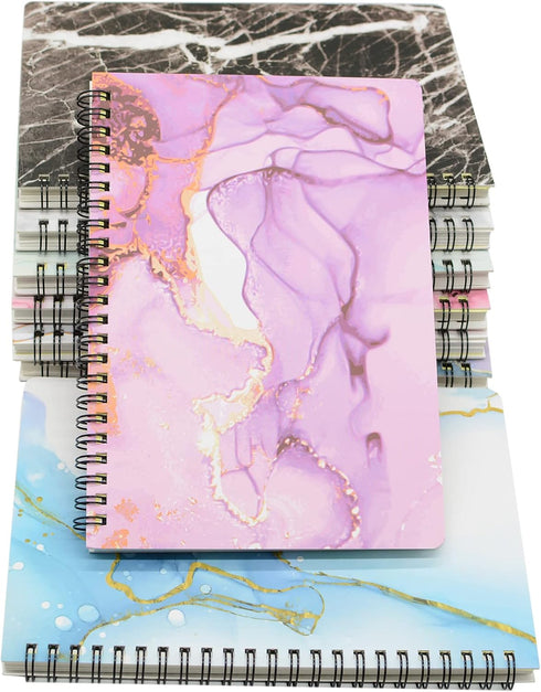 Yansanido Spiral Notebook – 8 Pcs A5 Marble Design, Thick Hardcover, 80 Sheets, 160 Pages, College Ruled Journals