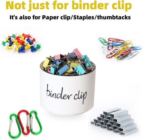 Farmhouse Ceramic Paper Clip Dispenser Organizer, Binder Clip Holder for Desk, Office Push Pins Holder 8oz (White)