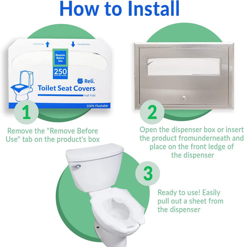(2000 8 Packs 250) 14x16" Reli. Toilet Seat Covers Pcs, of | Disposable Toilet Seat Cover - Flushable - (Half-Fold) |