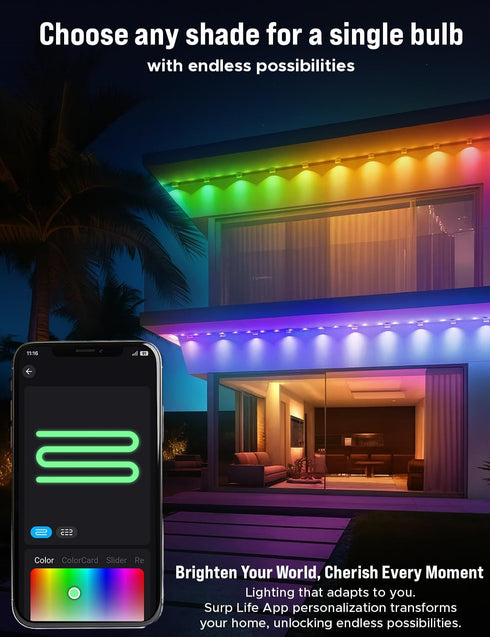 50 EcoNour FT RGB LED Permanent Outdoor Lights | Smart Waterproof LED Eaves Lights with App & Remote Control | Music