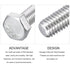 Hex Bolts (M8-1.25x70mm) 5Pcs, 304 Stainless Steel Fully Threaded Hex Head Screws for Furniture Repair