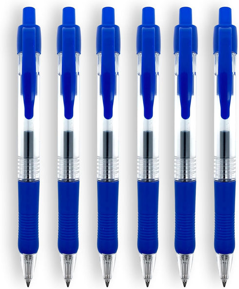 Blue Ballpoint Pens with Rubber Grip, Fine Point 0.5mm, Retractable, Set of 12 Writing Pens for School Office