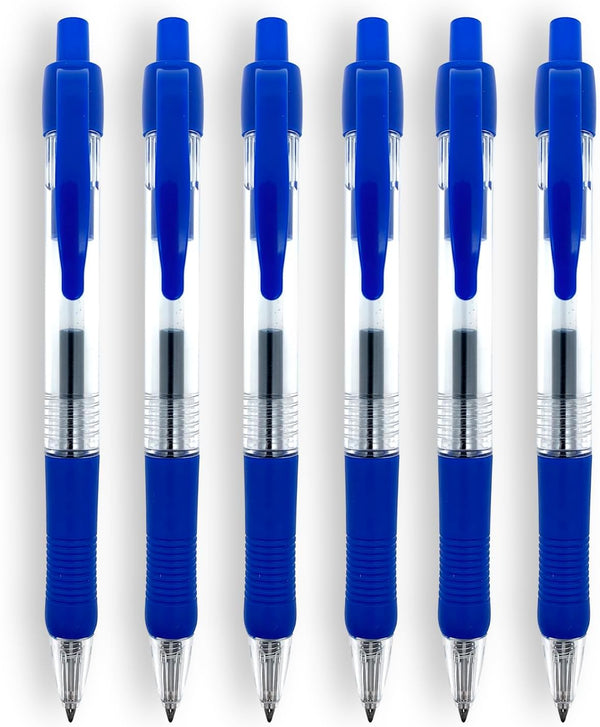 Blue Ballpoint Pens with Rubber Grip, Fine Point 0.5mm, Retractable, Set of 12 Writing Pens for School Office