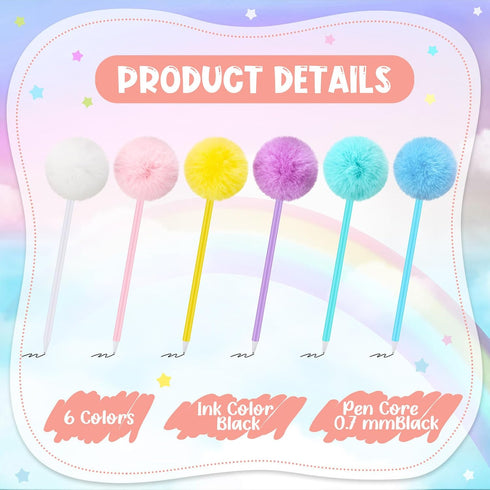 Epakh 84 Pcs Pompom Ballpoint Pen Set - Cute Kawaii Fluffy Ball Pens with Black Gel Ink in Macaron Colors, Gift for