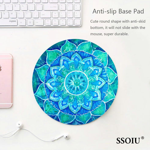 SSOIU Custom Gaming Mouse Pad, Anti Slip Mandala Mouse Mat for Desktops, PC, Laptops, Round Mouse Pad for Office and
