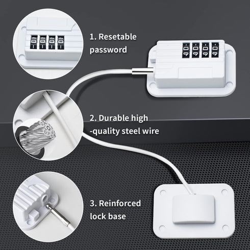 Upgraded Fridge Lock, Combination Refrigerator Lock for Child Safety, Freezer Lock with Code, White