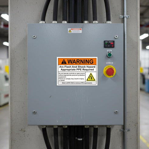 Novabright 10 Pack 5 3.5 Inch WARNING Arc Flash and Shock Hazard Appropriate PPE Required Label x Electrical Hazard