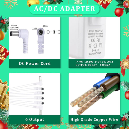 AIZYSY 4.5V 94566 44241 74295 84428 Cord(6 DC Power Adapter Charger for Lemax Lighting Accessories Christmas Micro
