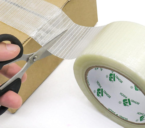 BOMEI PACK Transparent Bi-Directional Filament Strapping Tape, 6.7 Mil x 2 Inch x 30yds