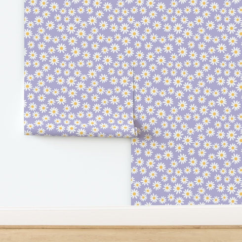 3ft 2ft 90S Y2K Spoonflower Peel & Stick Wallpaper x - Floral Daisies Mini Dollhouse Flowers Purple Lilac Spring Custom