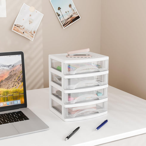 White Desk 4 Drawer Organizer - Plastic Small Drawer Storage for Office and Home