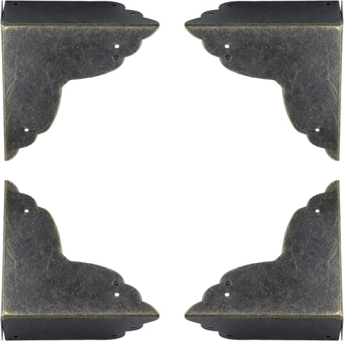 4pcs 2.8" 2.8" 1.2" Antrader Metal Box Corner Protector Edge Safety Bumpers Furniture Corner Guard Bronze Tone x x