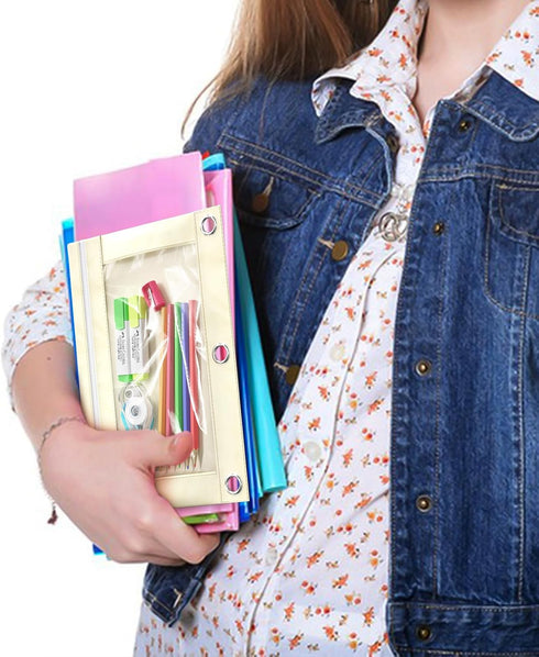 DoDoMagxanadu 20 Pack Binder Pencil Pouches, Pencil Pouch for 3 Ring Binder with Zipper Pulls, Clear Window Pencil Case
