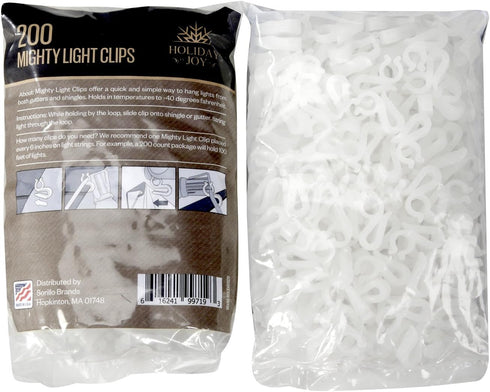 Holiday Joy 200 Mighty Clip Lights, Quick & Easy Installation of Christmas Lights on Shingles & Gutters (200 Pack)