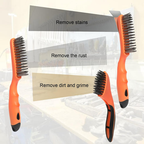 VASTOOLS Wire Brush Cleaning Set 3Pc, Detail Brush 10-1/2" and 8" for Cleaning Rust, Dust, and Welding Slag