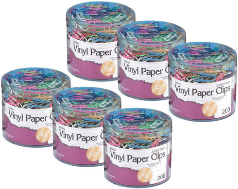 Charles Leonard Vinyl Coated Jumbo Paper Clips - Assorted Colors, 200 Per Pack, 6 Packs