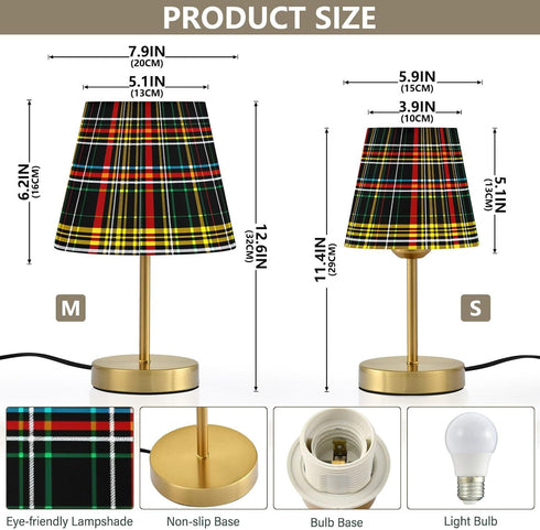Dimmable ALAZA Table Lamp for Bedroom Nightstand Multicolor Buffalo Plaid Checkered Bedside Lamp with USB Port Fabric