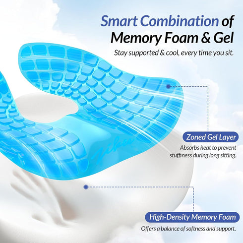 Tailbone ZIKEE Pioneering Gel Seat Cushion for Sitting Without Stuffiness, Ergonomic Memory Foam Office Chair Cushion