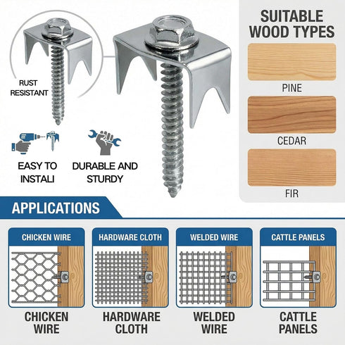 COZYMO 100 1.6 Inch (100 Pack) Pcs Fence Staples for Wire Fencing, Galvanized Steel Fasteners with Hex Socket, Reusable