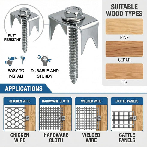 COZYMO 200 1.6 Inch (200Pack) Pcs Fence Staples for Wire Fencing, Galvanized Steel Fasteners with Hex Socket, Reusable