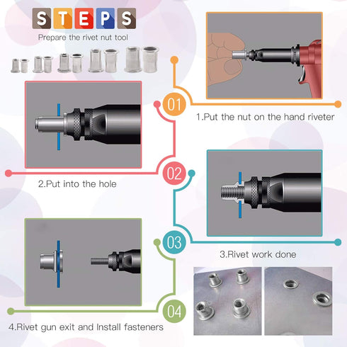 Glarks 20Pcs 3/8''-16UNC 304 Stainless Steel Rivet Nuts Flat Head Threaded Insert Nutserts Set