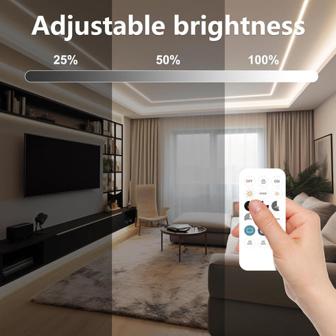 4000K, 24ft Dimmable CRI92+, DC24V COB LED Strip Light Natural White LED Strip Light, Tape Light with RF Remote, Timer