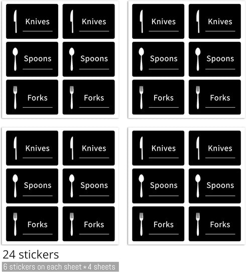 Black Cutlery Sign Stickers - Self Adhesive Peel and Stick Labels for Marking Forks, Spoons and Knives Storage by dealzEpic