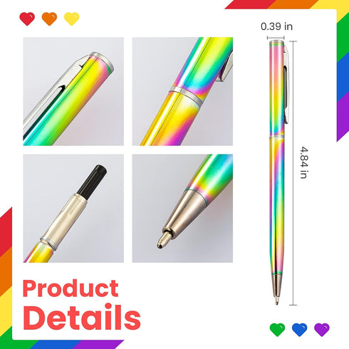 RONRONS 6 Pack Rainbow Slim Retractable Ballpoint Pen - Black Ink Metal Pen for Office School Supplies
