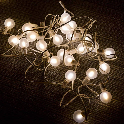 25Ft G40 27 G40 Bulbs, LED Outdoor Christmas Frosted White String Lights with White Pearl Shatterproof Connectable