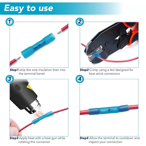 Heat Shrink Butt Connectors Kit, 50pcs Waterproof/Insulated Terminals for Marine/Automotive/Home Electrical