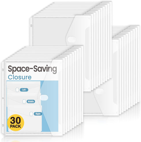 Sooez 30 Pack Binder Folders, Heavyweight Pockets for 3 Ring Binder, High Capacity Clear Binder Pouch