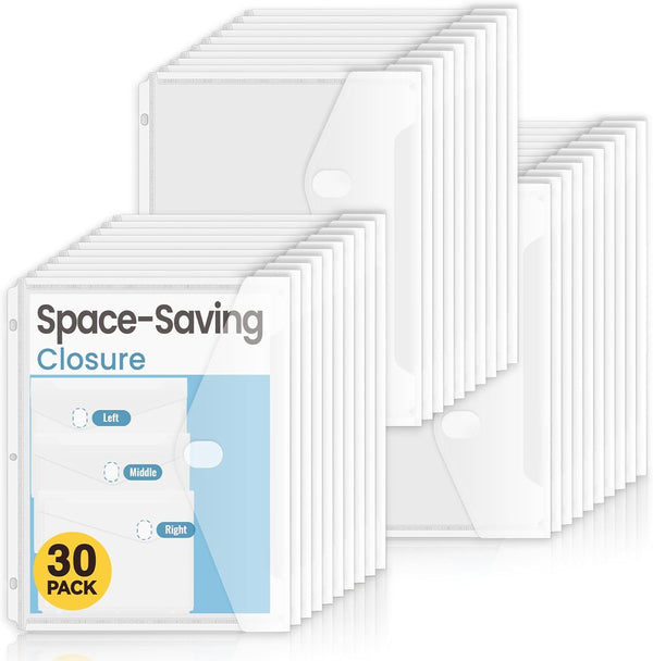 Sooez 30 Pack Binder Folders, Heavyweight Pockets for 3 Ring Binder, High Capacity Clear Binder Pouch
