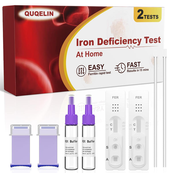 QUQELIN Iron Deficiency Test Kits: 2 Packs Iron Level Test Result in 15