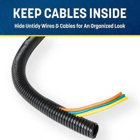 GS Power Wire Loom 1/2 Inch x 25 Ft Split Cable Sleeves for Industrial Electrical Wires, High Temperature