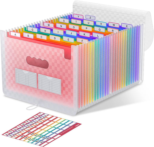 ThinkTex Accordion File Organizer, 26 Pockets Expanding File Folders with A-Z Colorful Tabs, Letter/A4 Size - Pink