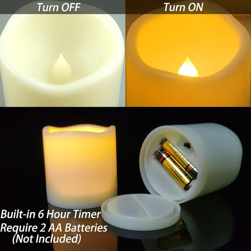 2 Pack 3 Outdoor Battery Operated Flameless Candles, Waterproof with Timer for Decoration