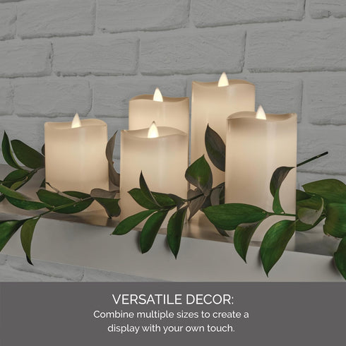 4x6 Inch 5-Hour Mikasa LED Wax Pillar Candle, White Wavy Flameless Candle with Dancing Flame Effect and Timer - Battery